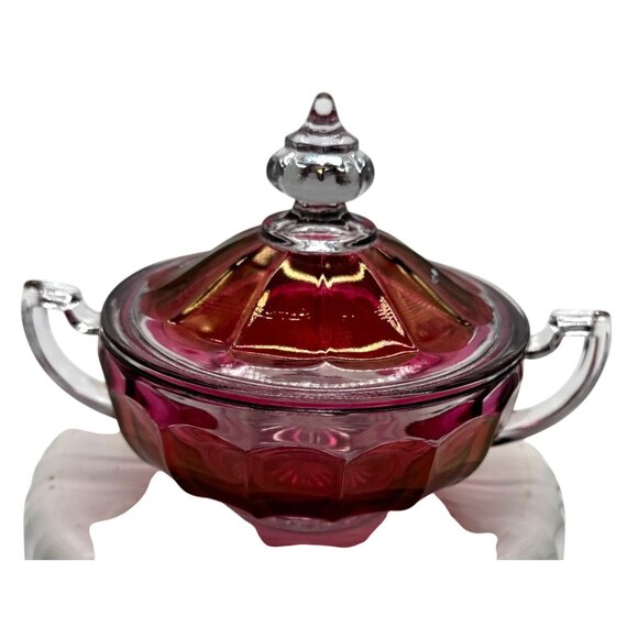 Vintage Westmorland Hand-Painted Ruby Glass Candy Dish Lid Floral Signed 1977 - Picture 4 of 9